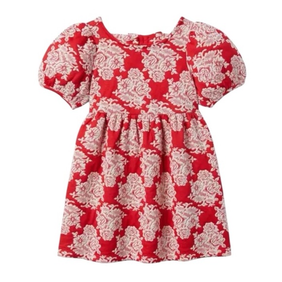 Janie and Jack Red White Floral Puff Sleeve Dress Baby Girl Size 12-18M - Picture 1 of 5